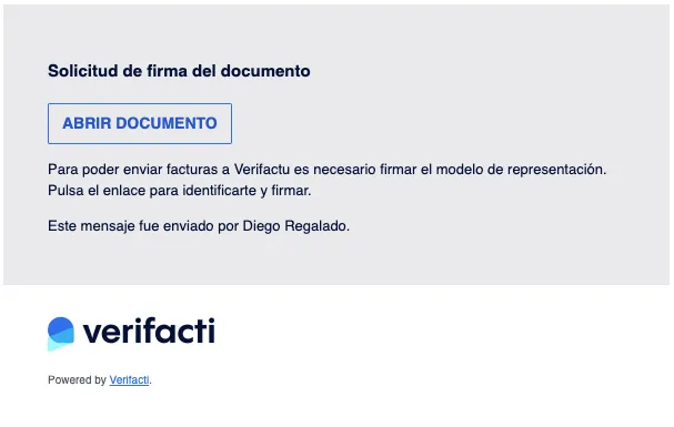 Email de solicitud de firma con el botón Abrir documento