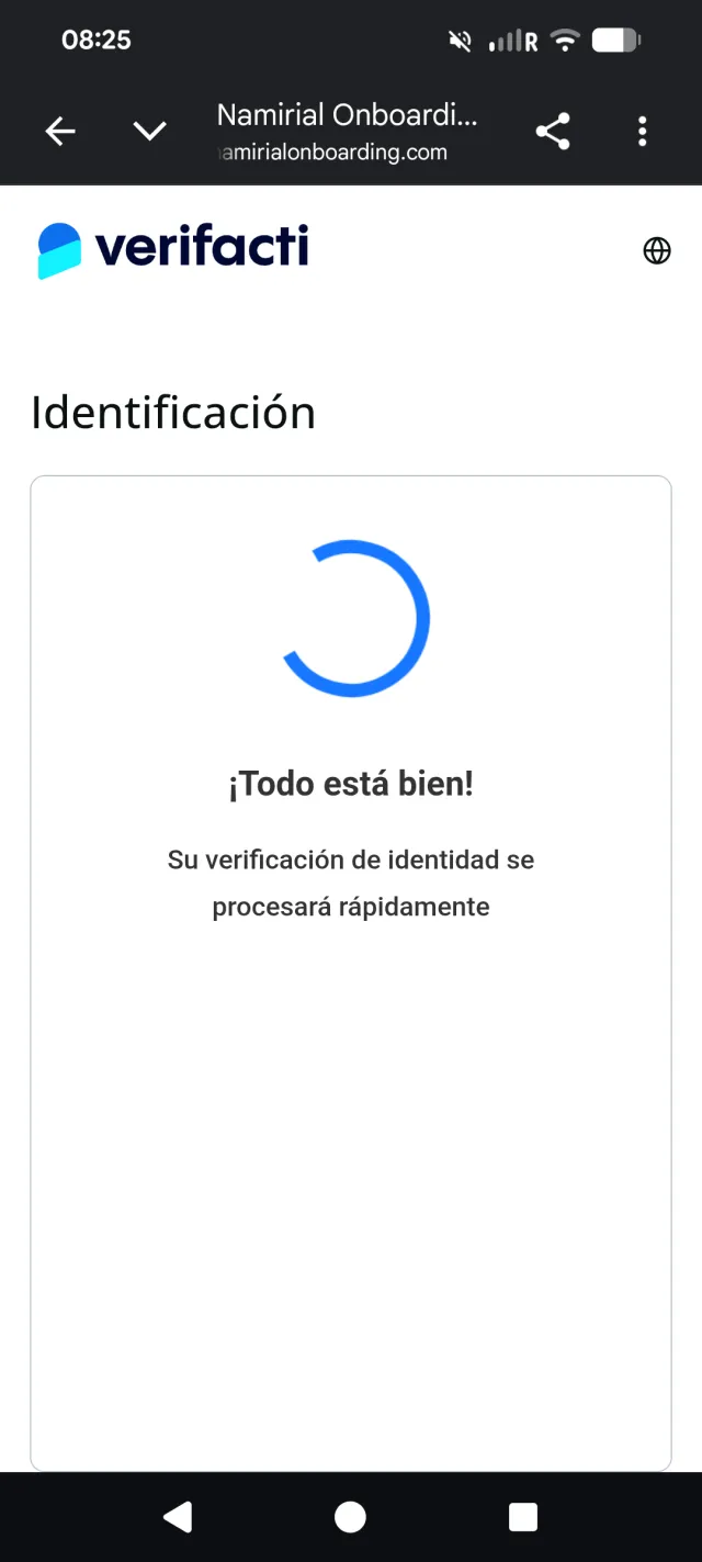 Pantalla de verificación de identidad en curso