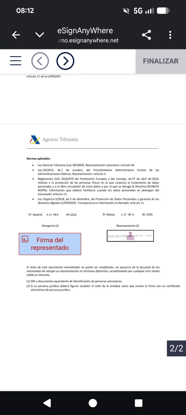 Revisión del modelo de representación antes de firmar